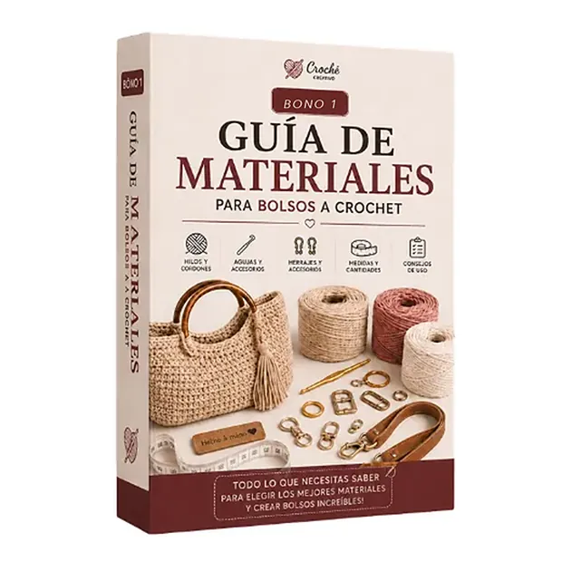 Portada del Bono 1: Guía de Materiales para Bolsos a Crochet.