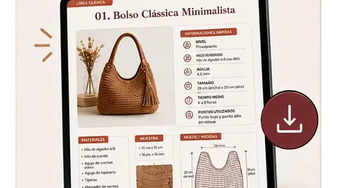 Tablet mostrando el patrón con gráfico y medidas