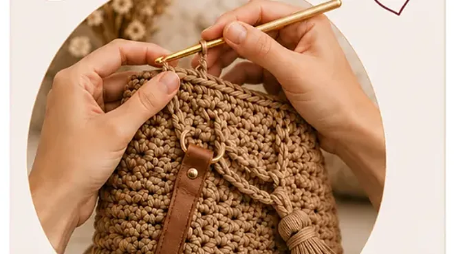 Manos tejiendo un bolso a crochet